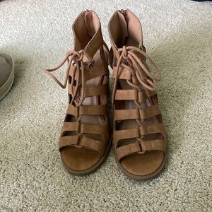 Womens heeled cutout booties